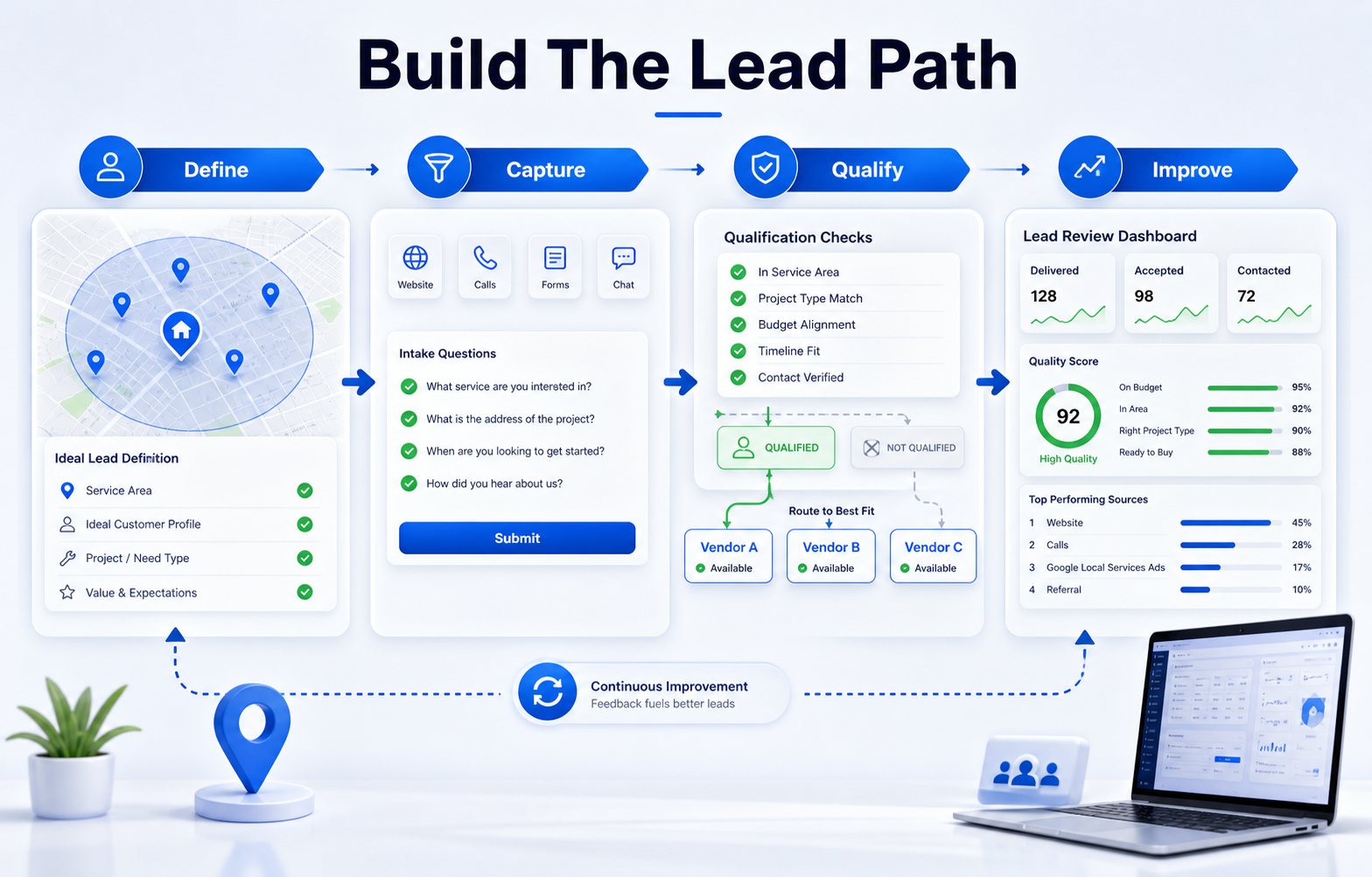 TAPNET lead path workflow from definition and capture through qualification and improvement.