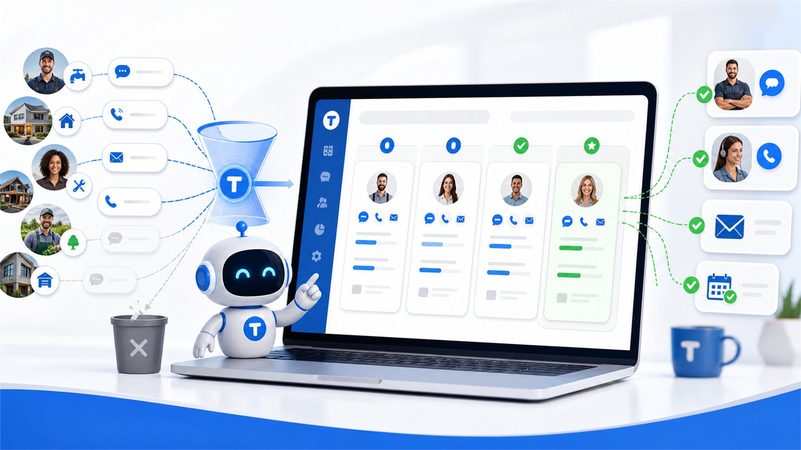 TAPNET pay per qualified lead generation graphic showing AI filtering local inquiries into follow-up-ready opportunities.
